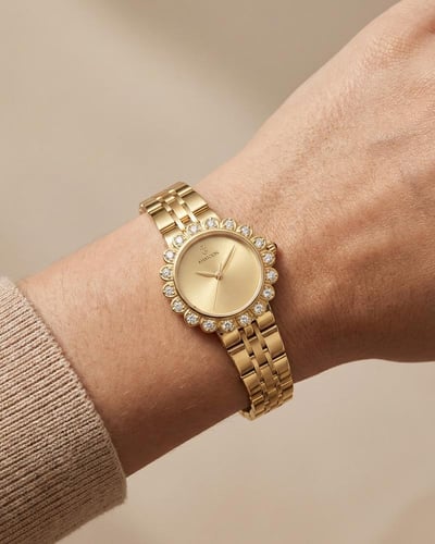 ساعة ذهبية من خاتون® للنساء بإطار مزين بالزركون