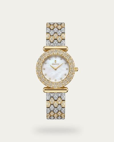 ساعة فاخرة للنساء من خاتون تصميم ذهبي فضي