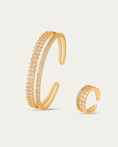 اسوارة مع خاتم تصميم فخم بلون ذهبي فاخر من خاتون®