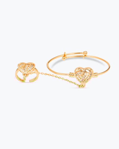 طقم مجوهرات بديل الذهب للأطفال بتصميم قلب حب مرصع...