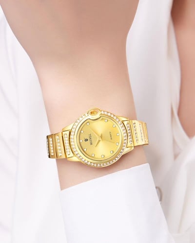 ساعة يد نسائية لون ذهبي فاخر مزينة بالزركون