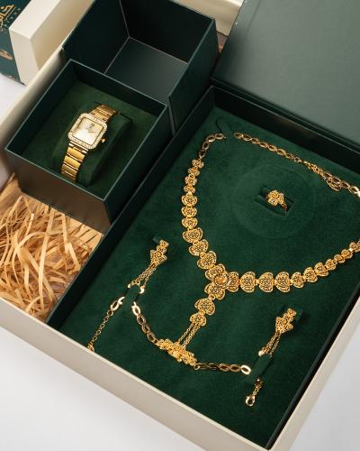 هدية نسائية ذهبية طقم الزهور بديل الذهب مع ساعة من...