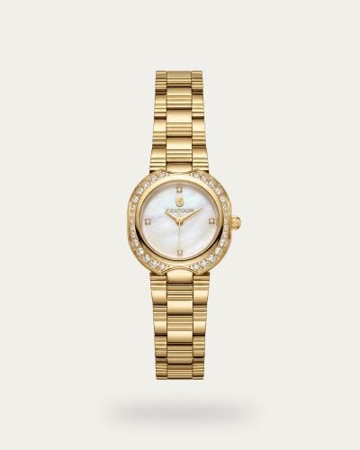 ساعة يد خاتون® تصميم ذهبي باطار مرصع بالزركون