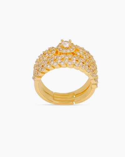 خاتم توينز ذهبي عريض مزين بالزركون