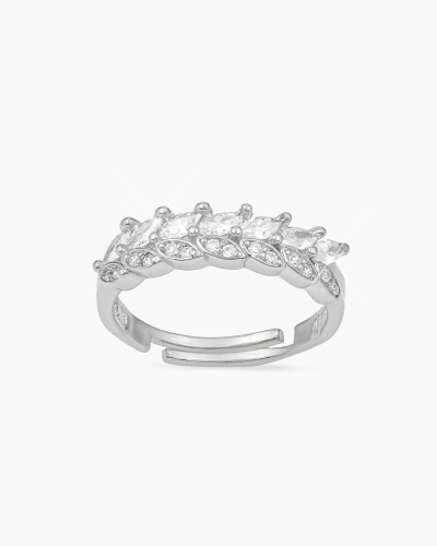 خاتم زواج فضي متألق بصفوف من الزركون البراق