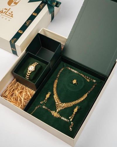 هدية نسائية فاخرة من خاتون® طقم وساعة بديل الذهب