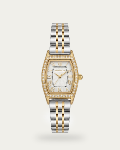 ساعة أصلية للنساء من خاتون بتصميم فضي ذهبي كلاسيكي