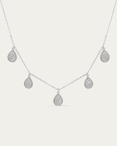 طقم بتصميم الدمعة الماسية بتصميم فضي من خاتون