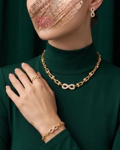 Gold Infinity Jewelry Set with Zircon | Romantic Gift