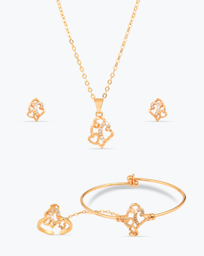 طقم مجوهرات بديل الذهب أطفال مميز بقلوب الحب مرصع...