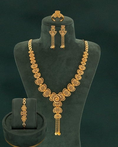 هدية نسائية ذهبية طقم الزهور بديل الذهب مع ساعة من...