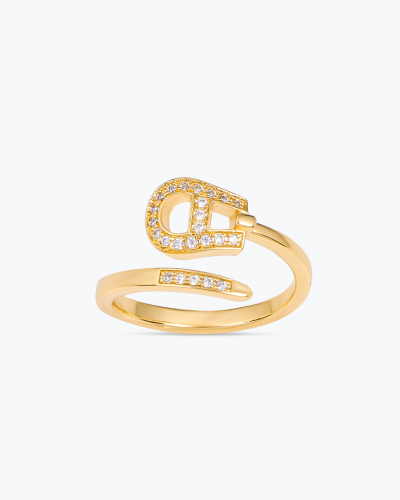 خاتم ذهبي كوكتيل بتصميم القفل الذهبي