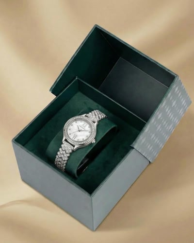 ساعة أصلية من خاتون تصميم فضي فاخر بلمعة الألماس