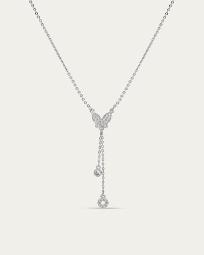 طقم الفراشة الماسية سلسال وحلق مرصع بالزركون