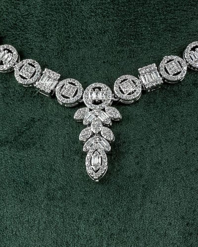 طقم زركون فضي بلمعة الألماس 5 قطع