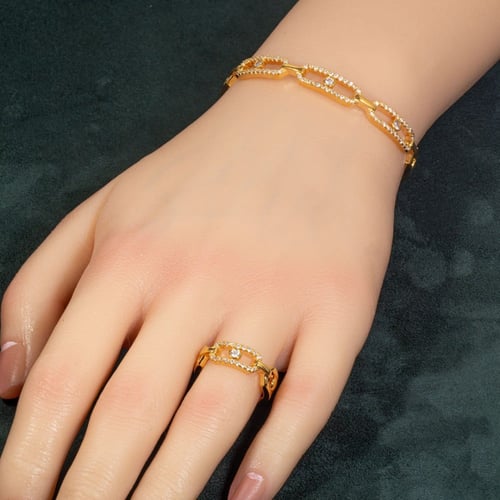 طقم اسوارة وخاتم بلمعة الألماس مزين بالزركون من خا...