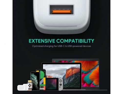 شاحن جداري بقوة 65 واط منفذين يدعم تقنية الشحن سري...