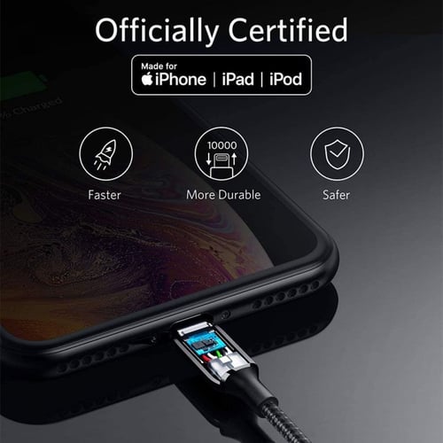 كيبل أيفون أنكر قماش بطول 90 سم اللون اسود