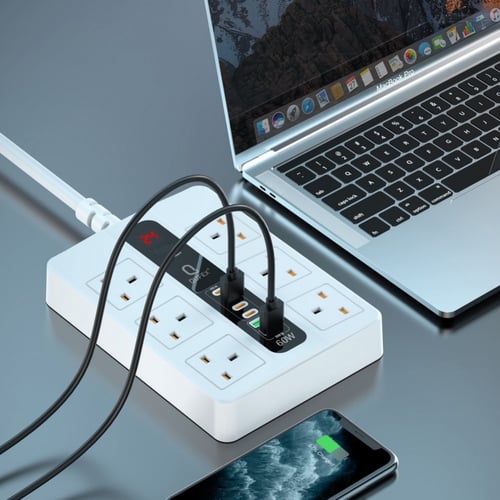 توصيلة كهرباء QUFEX كيوفكس 6 فتحات + منفذين USB و...