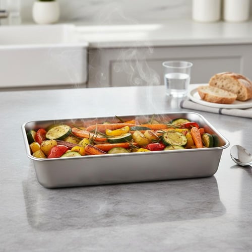 صينية ستـيل مستطيــل 48x34x8 سم