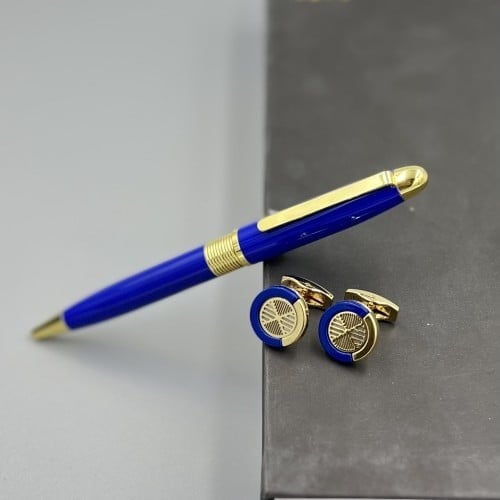 قـلم وكـبك باللون الأزرق والذهبي