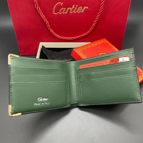 محفظة كارتير كبير زيتي بزخرفة ذهبية
