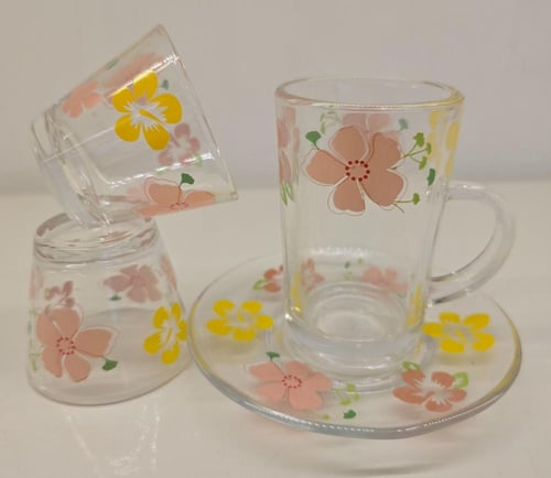 اطقم شاهي وقهوة شفاف مشجرة تصميم عصري 36 قطعة