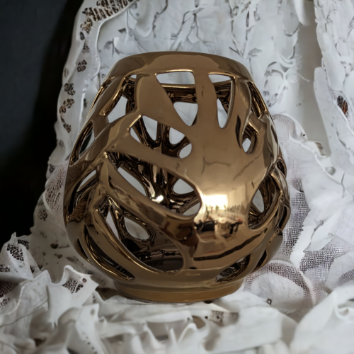 شمعدان دائري سراميك ذهبي لامع