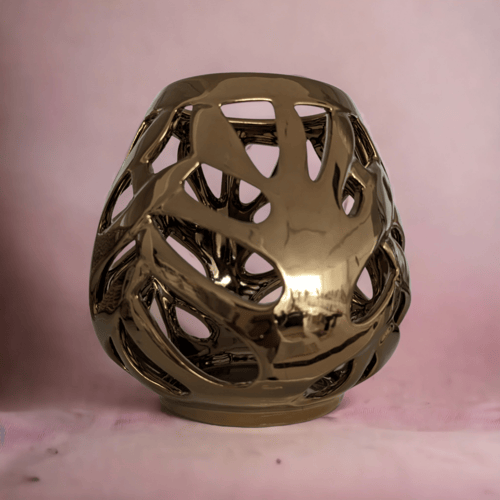 شمعدان دائري سراميك ذهبي لامع