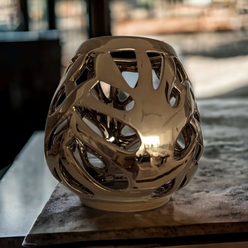 شمعدان دائري سراميك ذهبي لامع