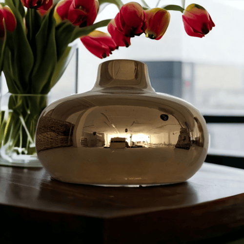 شمعدان سراميك ذهبي لامع