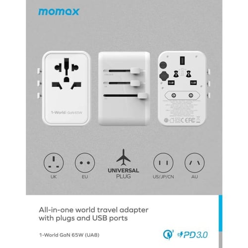 فيش جداري عالمي 3 منافذ PD تقنية GAN بقوة 65W - أس...