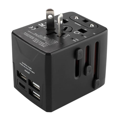 شاحن سفر 3 منافذ USB و منفذ تايب سي - اسود - MoreP...