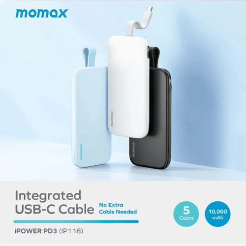 MOMAX - بطارية متنقلة بسعة 10000 ملي امبير بكيبل ت...