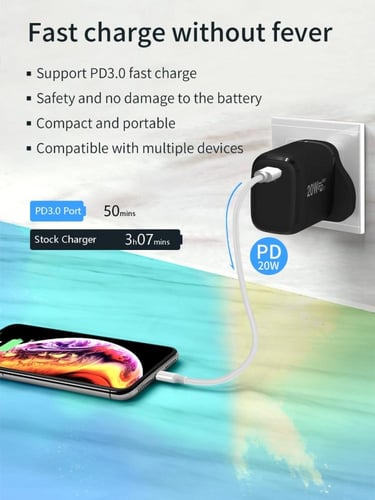 فيش جداري منفذ تايب سيي واحد بقوة 20 واط - أسود -...