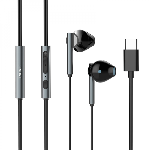 سماعة اذن سلكية منفذ التايب سي - أسود - LEVORE