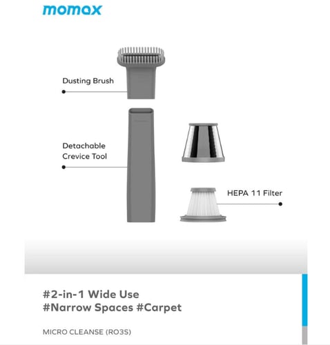 مكنسة لاسلكية صغيرة الحجم بقوة 6000pa - رمادي -MOM...