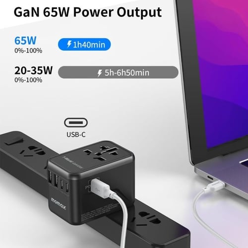 فيش جداري عالمي 3 منافذ PD تقنية GAN بقوة 65W - أس...