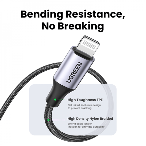 كيبل شحن قماشي من يو اس بي إلى لايتننق بطول 2 متر...