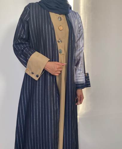 عباية لينن مقصب مع فستان قطن