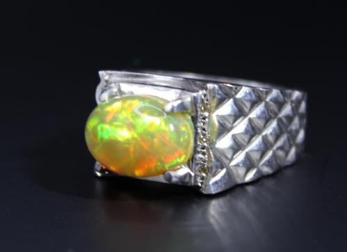 Ethiopian Opal ring, brown, studded with diamonds