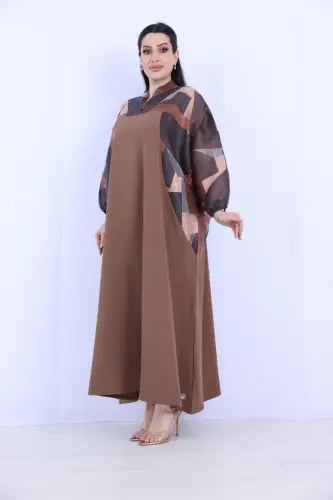 فستان جورسيه باكمام جاكار بف - بني فاتح