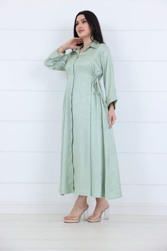 فستان جاكار برسمة زخارف عصرية مزين بربطات على الخص...