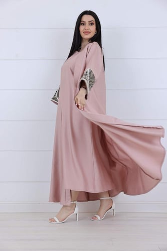 جلابية كريب جورسية بتطريز عصري - خربزي