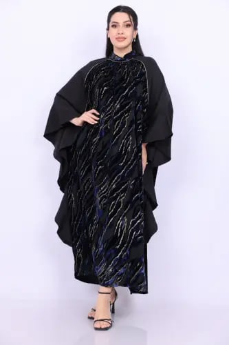 فستان ماكسي مريح مدمج من الكريب والقطيفة اللامعة ل...