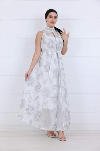 فستان نسائي سبور بخامة لنن مع بدي داخلي سترتش - سك...