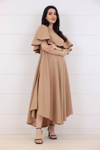 فستان كريب سادة - بيج