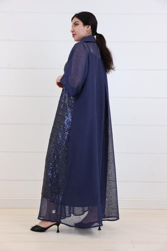 فستان نسائي شيفون مع ترتر - كحلي