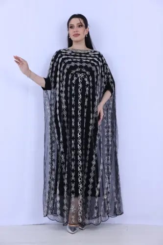 جلابية شك فضي تراثي فخم - اسود