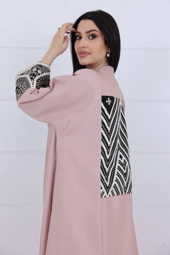 جلابية كريب جورسية بتطريز عصري - خربزي